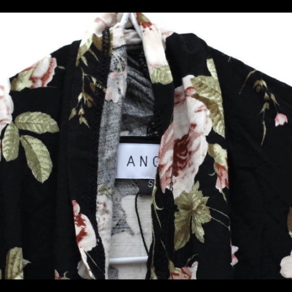 Angel Floral Open Front Cardigan Sweater Shirt - Picture 2 of 6